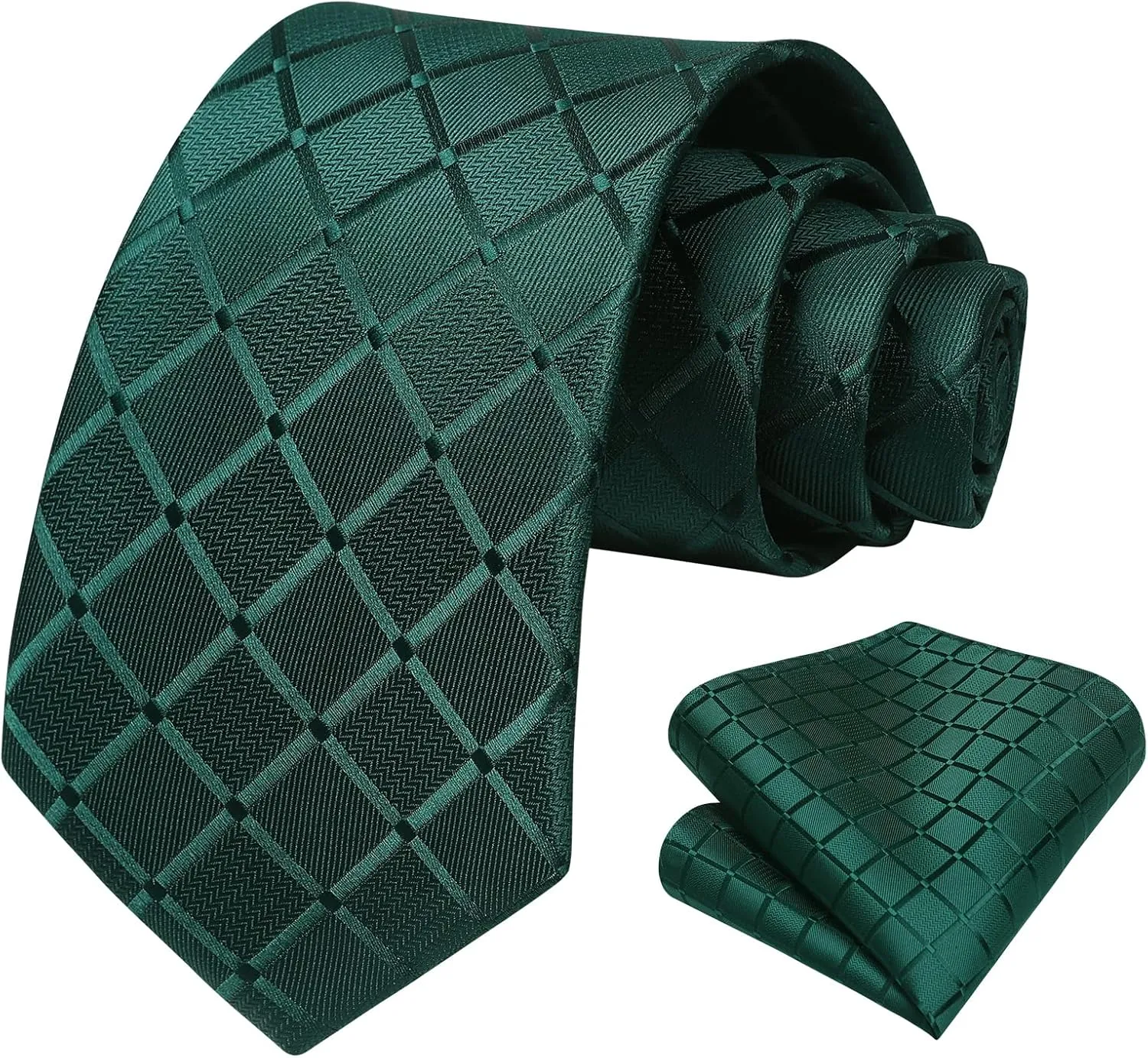 HISDERN Plaid Checkered Tie Handkerchief Woven Classic Formal Men's Necktie & Pocket Square Set