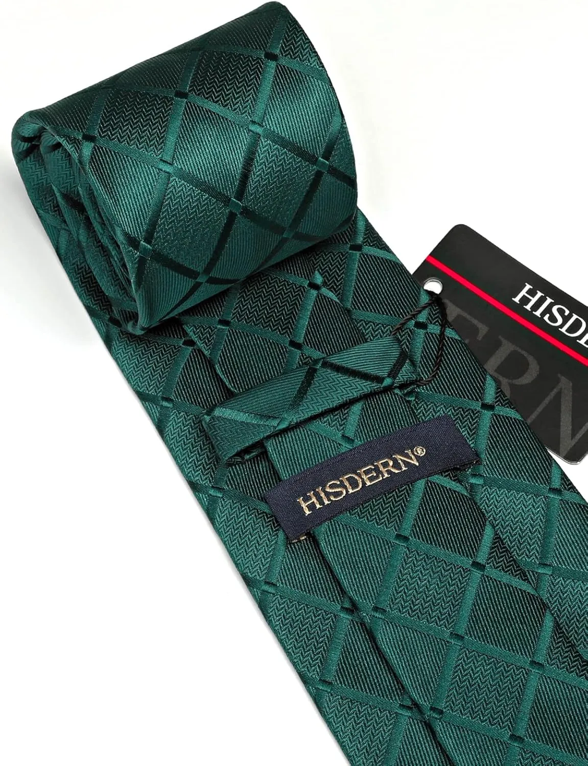HISDERN Plaid Checkered Tie Handkerchief Woven Classic Formal Men's Necktie & Pocket Square Set