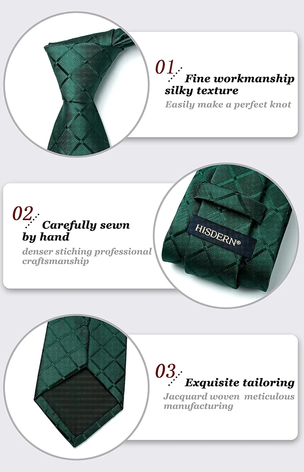 HISDERN Plaid Checkered Tie Handkerchief Woven Classic Formal Men's Necktie & Pocket Square Set