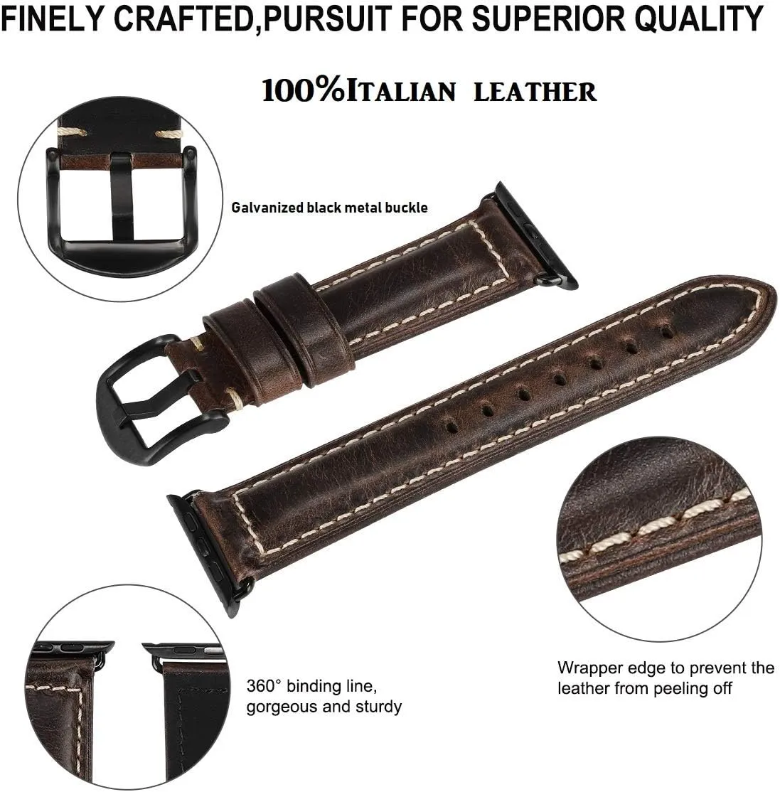 HUAFIY Compatible for Apple Watch Bands 42mm 44mm45mm46mm 49mm 38mm 40mm41mm, Genuine Leather Band Strap for iWatch Series 10/9/8,7,6,5,4,3,2,1, Ultra,Ultra2
