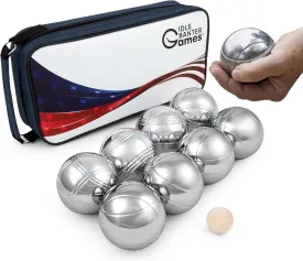 Idle Banter Boules Game Set - Flag Themed Carrying Case with 8 Premium 73 mm Petanque Balls, Fun & Portable Outdoor Lawn Game for All Ages, Classic French Sport for Skill & Strategy