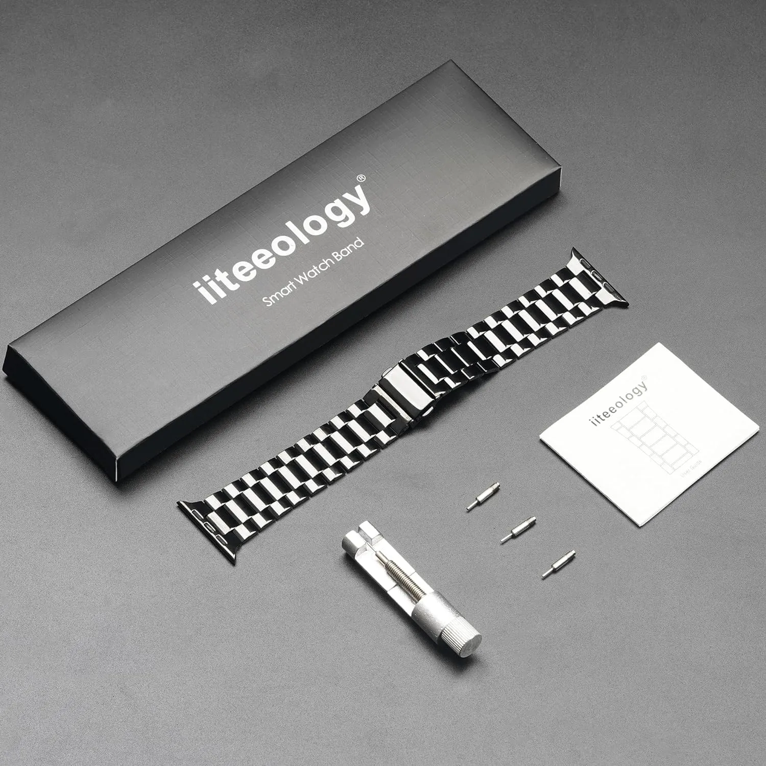 iiteeology Lightweight Stainless Steel Band Designed for Apple Watch Series 1-10, 42mm, 41mm, 40mm, 38mm,SE &SE2,Replacement iWatch Bands for Women, Jet Black