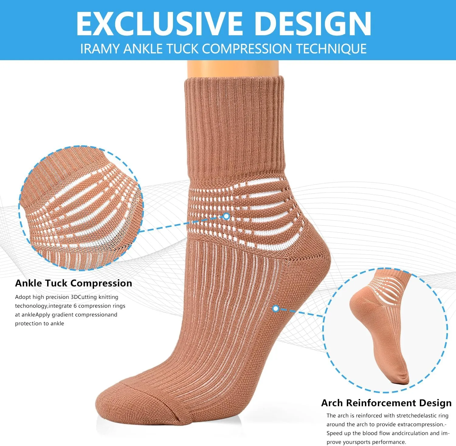 IRAMY Compression Socks Women Cute Crew Ankle Support Coolmax Wicking Casual Aesthetic Granola Girls Plantar Fasciitis Sock