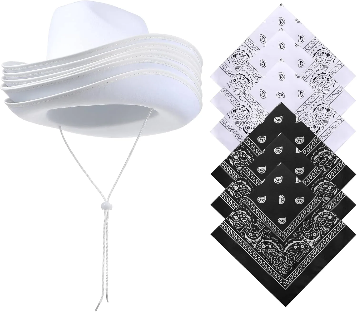 Janmercy 6 Sets Cowboy Hat and Paisley Bandana DIY Cowgirl Hat for Women Men Halloween Costume Party