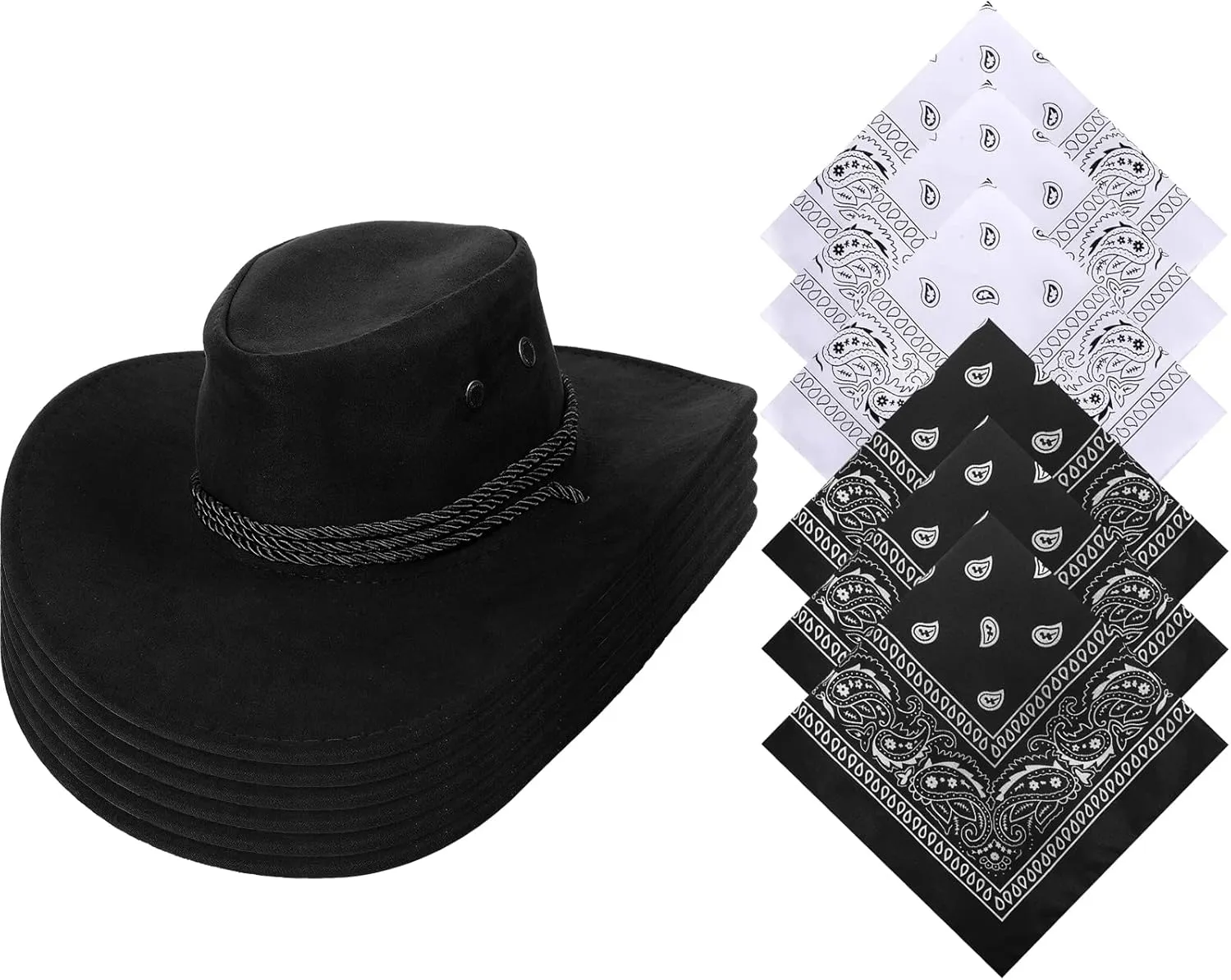 Janmercy 6 Sets Cowboy Hat and Paisley Bandana DIY Cowgirl Hat for Women Men Halloween Costume Party