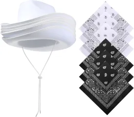 Janmercy 6 Sets Cowboy Hat and Paisley Bandana DIY Cowgirl Hat for Women Men Halloween Costume Party