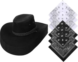 Janmercy 6 Sets Cowboy Hat and Paisley Bandana DIY Cowgirl Hat for Women Men Halloween Costume Party