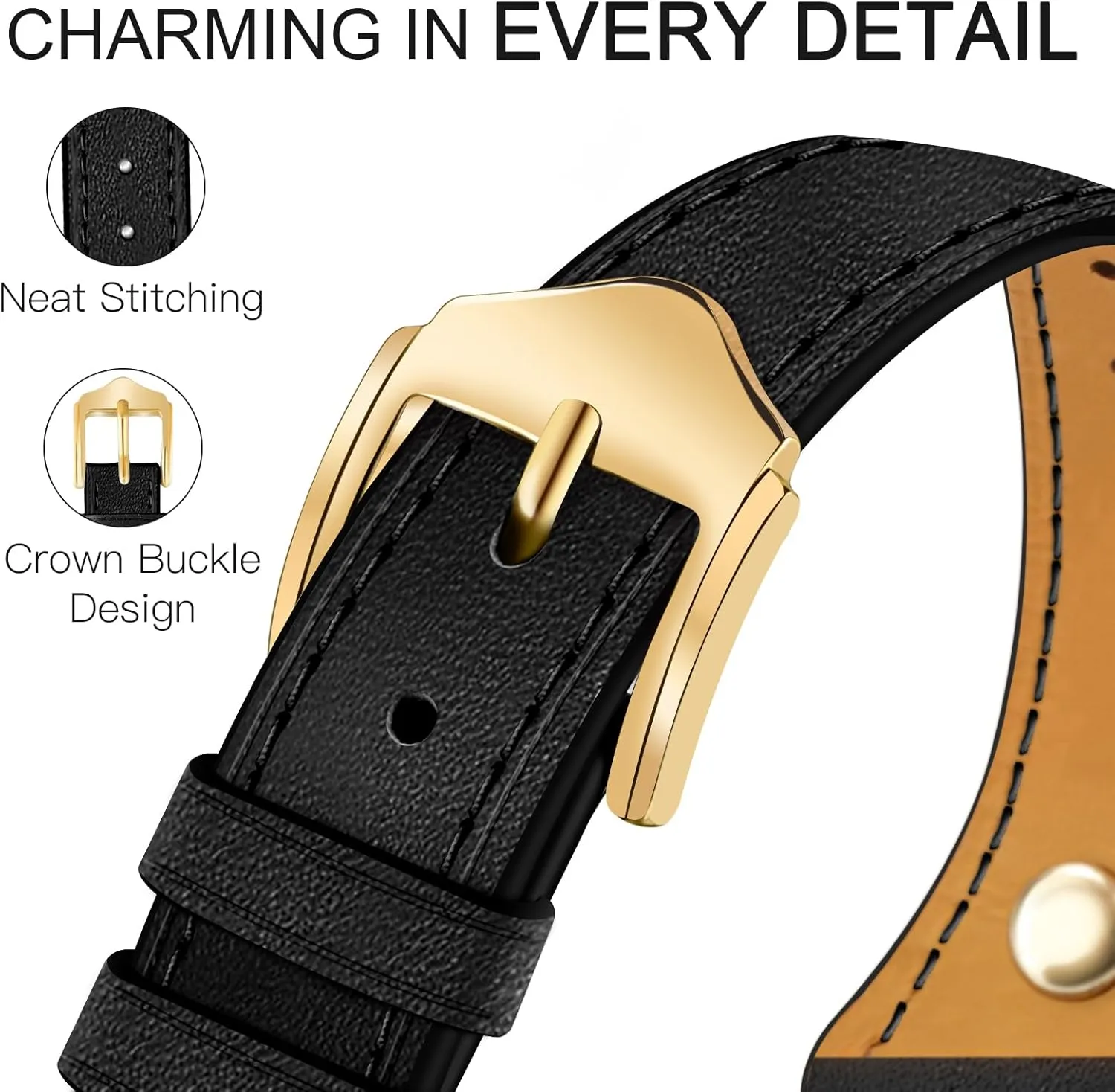 JR.DM Slim Leather Bands Compatible with Apple Watch Band 38mm 40mm 41mm 42mm 44mm 45mm 46mm 49mm, Top Genuine Leather Band with Charms, Feminine Design for Iwatch Ultra SE Series 10 9 8 7 6 5 4 3 2 1