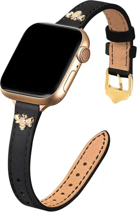 JR.DM Slim Leather Bands Compatible with Apple Watch Band 38mm 40mm 41mm 42mm 44mm 45mm 46mm 49mm, Top Genuine Leather Band with Charms, Feminine Design for Iwatch Ultra SE Series 10 9 8 7 6 5 4 3 2 1