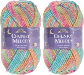JubileeYarn Chunky Melody Yarn - 100g/Skein Bulky Wool Blend - Rainbow Sherbet - 2 Skeins