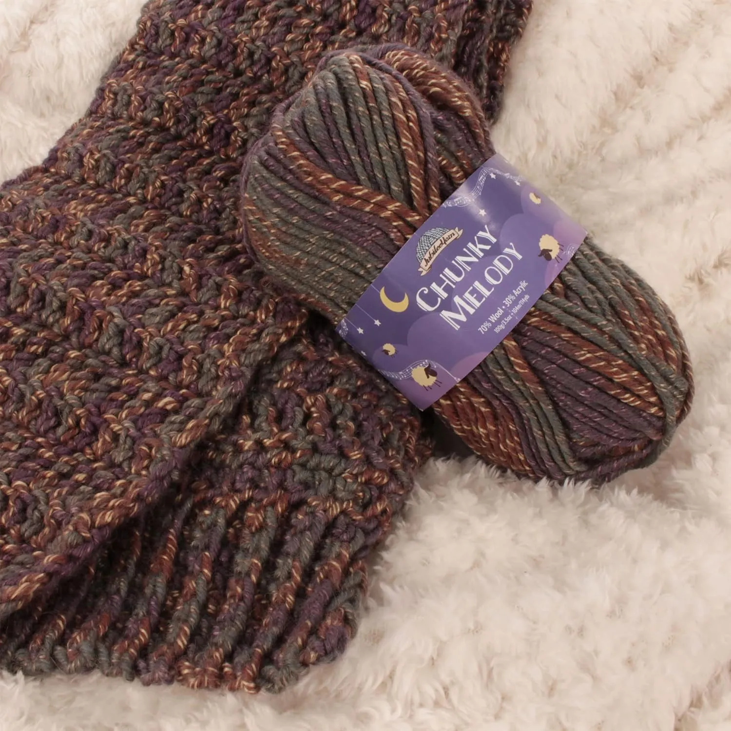 JubileeYarn Chunky Melody Yarn - 100g/Skein Bulky Wool Blend - Rainbow Sherbet - 2 Skeins