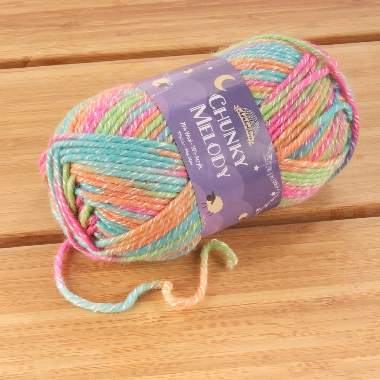 JubileeYarn Chunky Melody Yarn - 100g/Skein Bulky Wool Blend - Rainbow Sherbet - 2 Skeins
