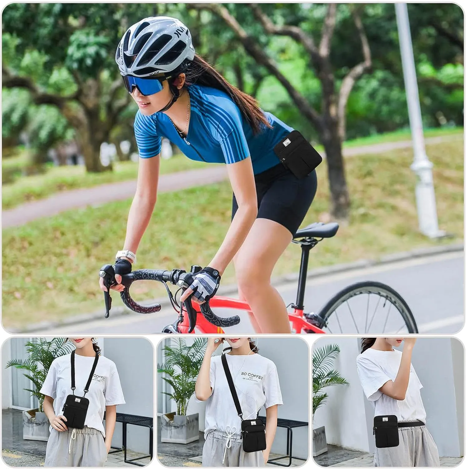 KAMO Multifunction Phone Waist Bag - Diagonal Cross Body Smart Phone Case Outdoor Bag with Triple Zip for Women & Men
