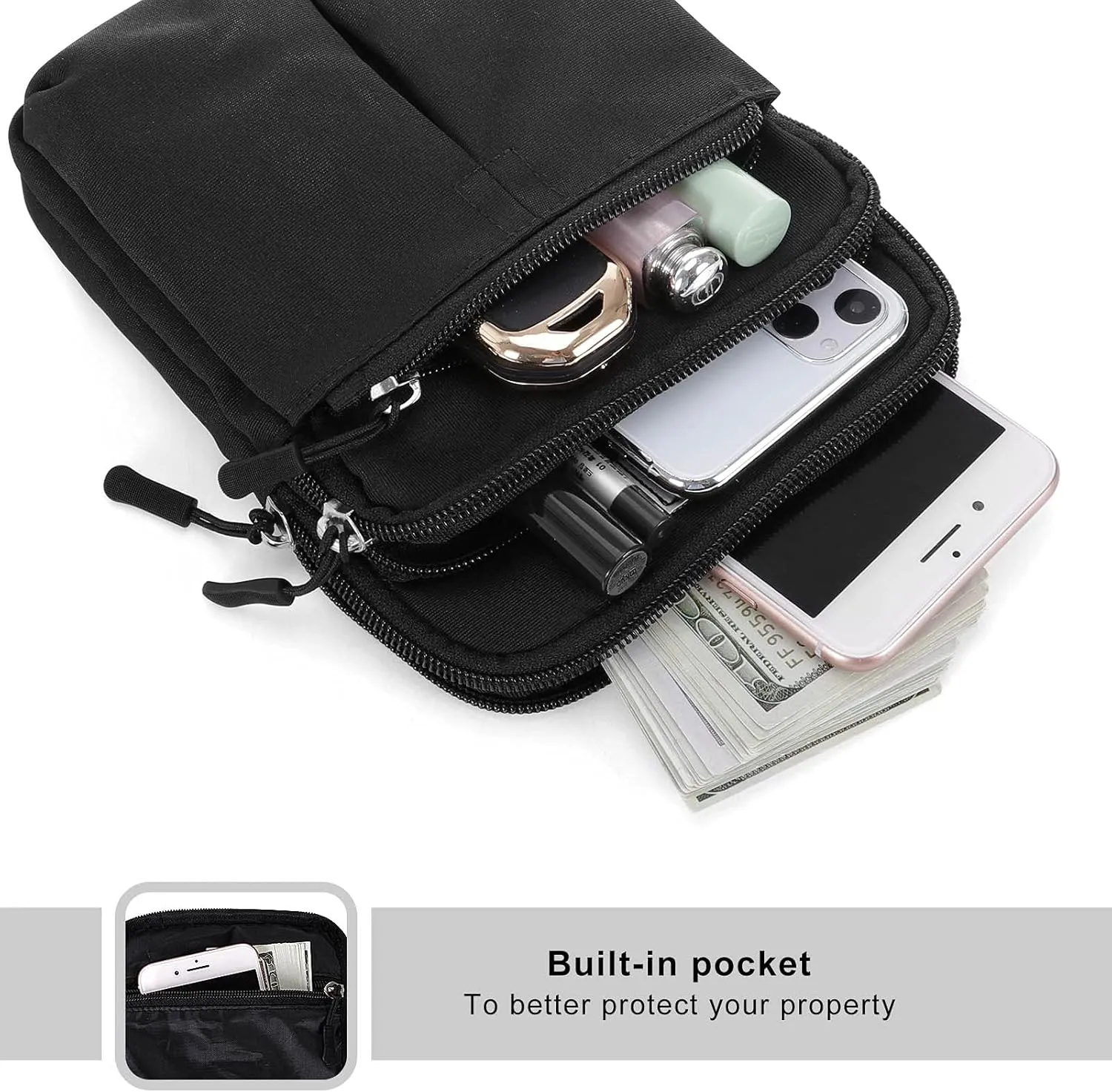 KAMO Multifunction Phone Waist Bag - Diagonal Cross Body Smart Phone Case Outdoor Bag with Triple Zip for Women & Men