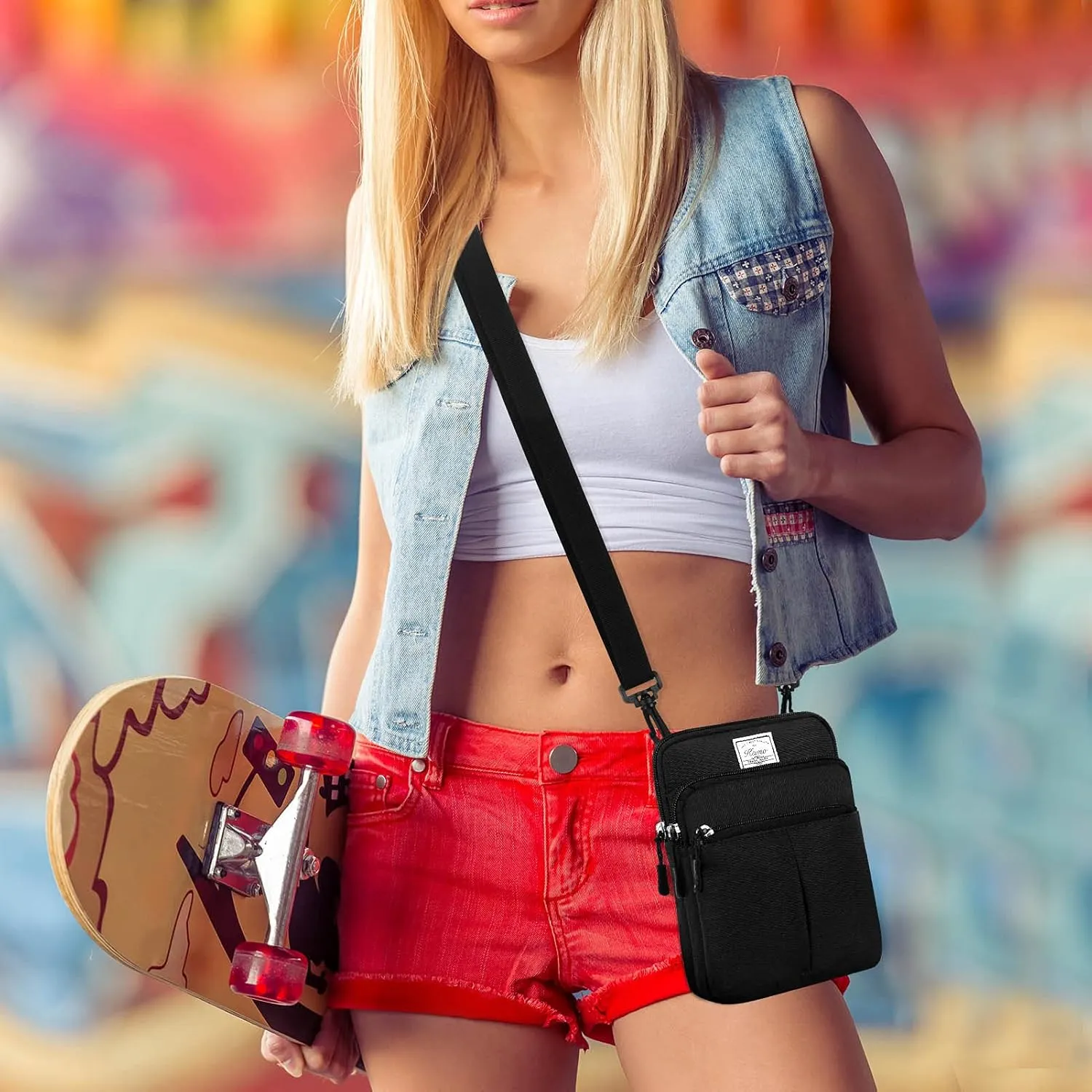 KAMO Multifunction Phone Waist Bag - Diagonal Cross Body Smart Phone Case Outdoor Bag with Triple Zip for Women & Men