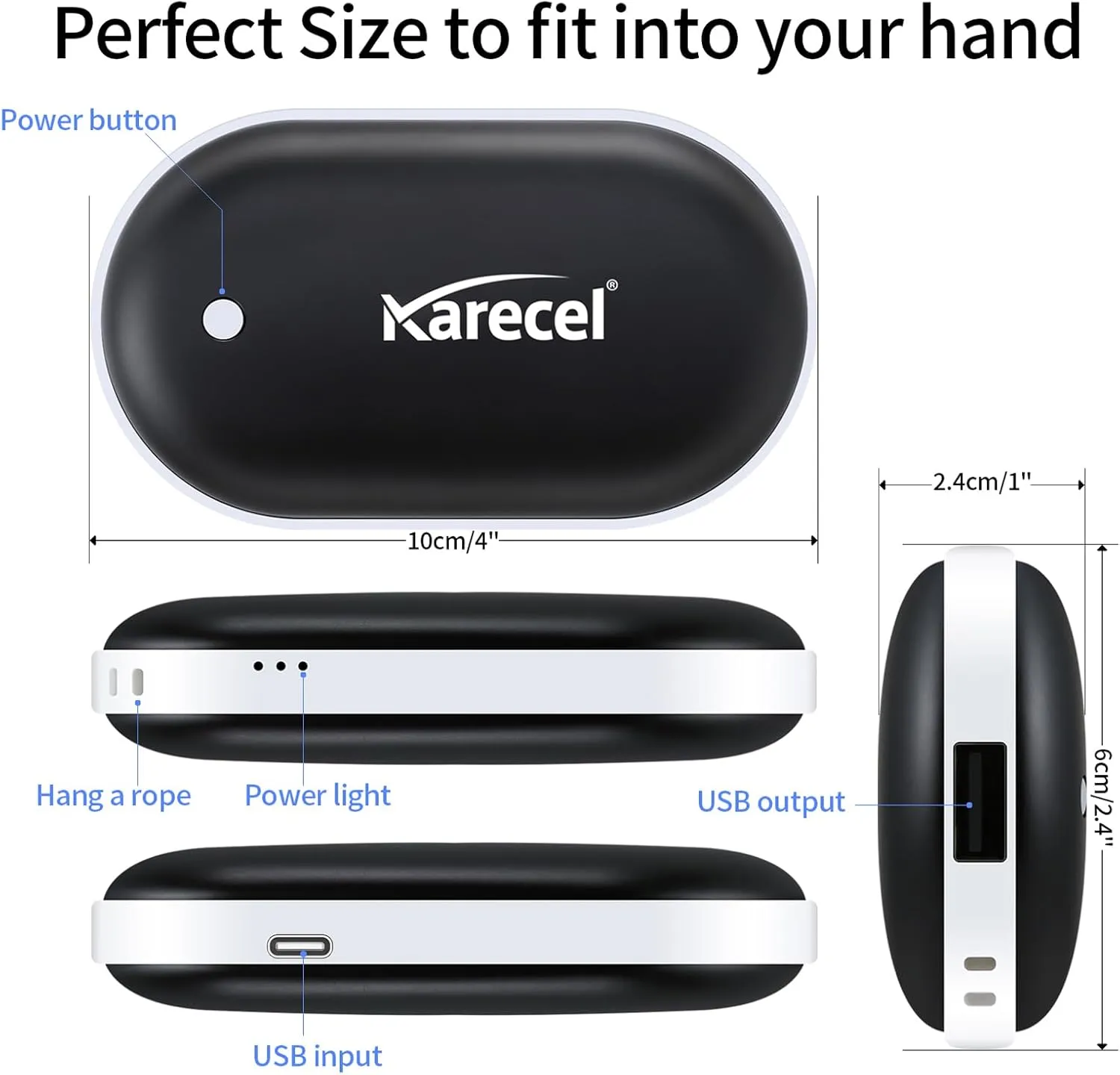 Karecel Rechargeable Hand Warmer, 5200mAh Double-Sided Fast Heating Electric Hand Warmer Power Bank, Up to 11Hrs, 3 Heat Settings, Portable Pocket Heater, Best Gifts for Women Men, Camping, Golf