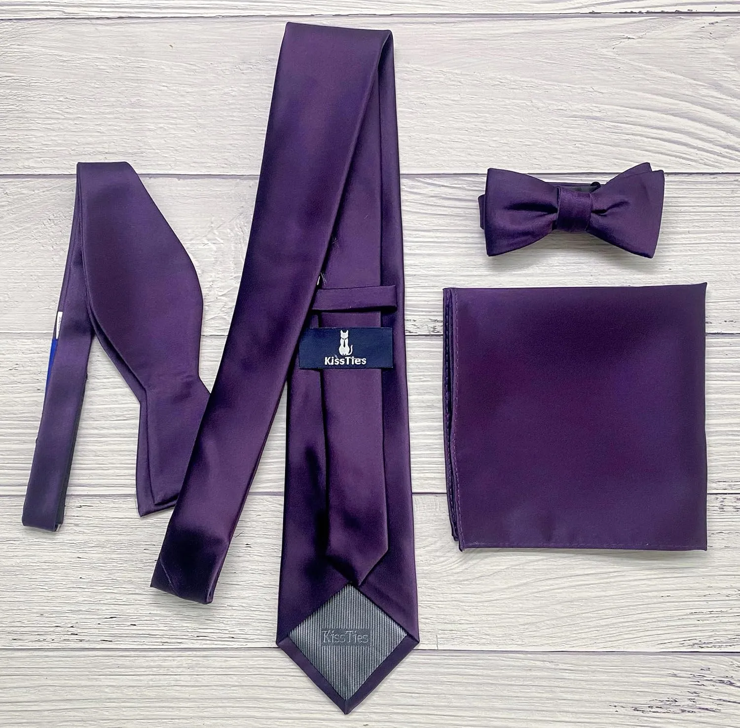 KissTies Solid Satin Tie Pure Color Necktie Mens Ties   Gift Box