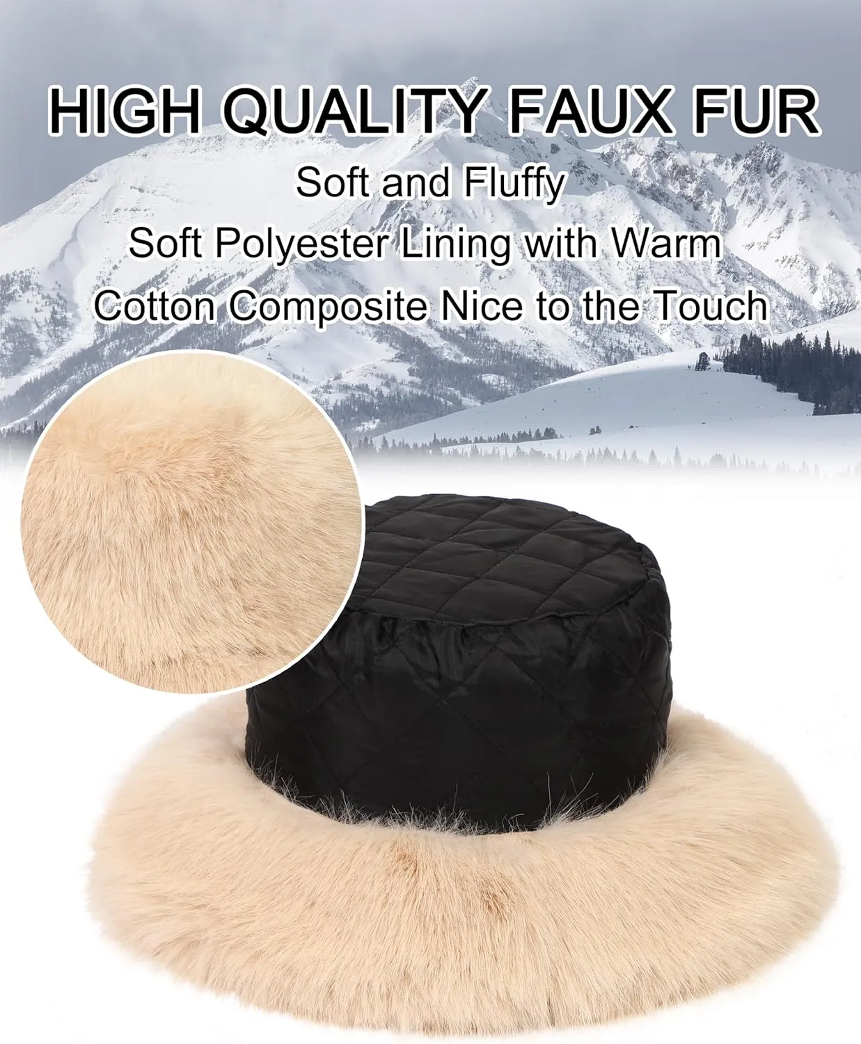 LA CARRIE Women's Fuzzy Wide Brim Faux Fur Bucket Hat Winter Warmer Fisherman Cap
