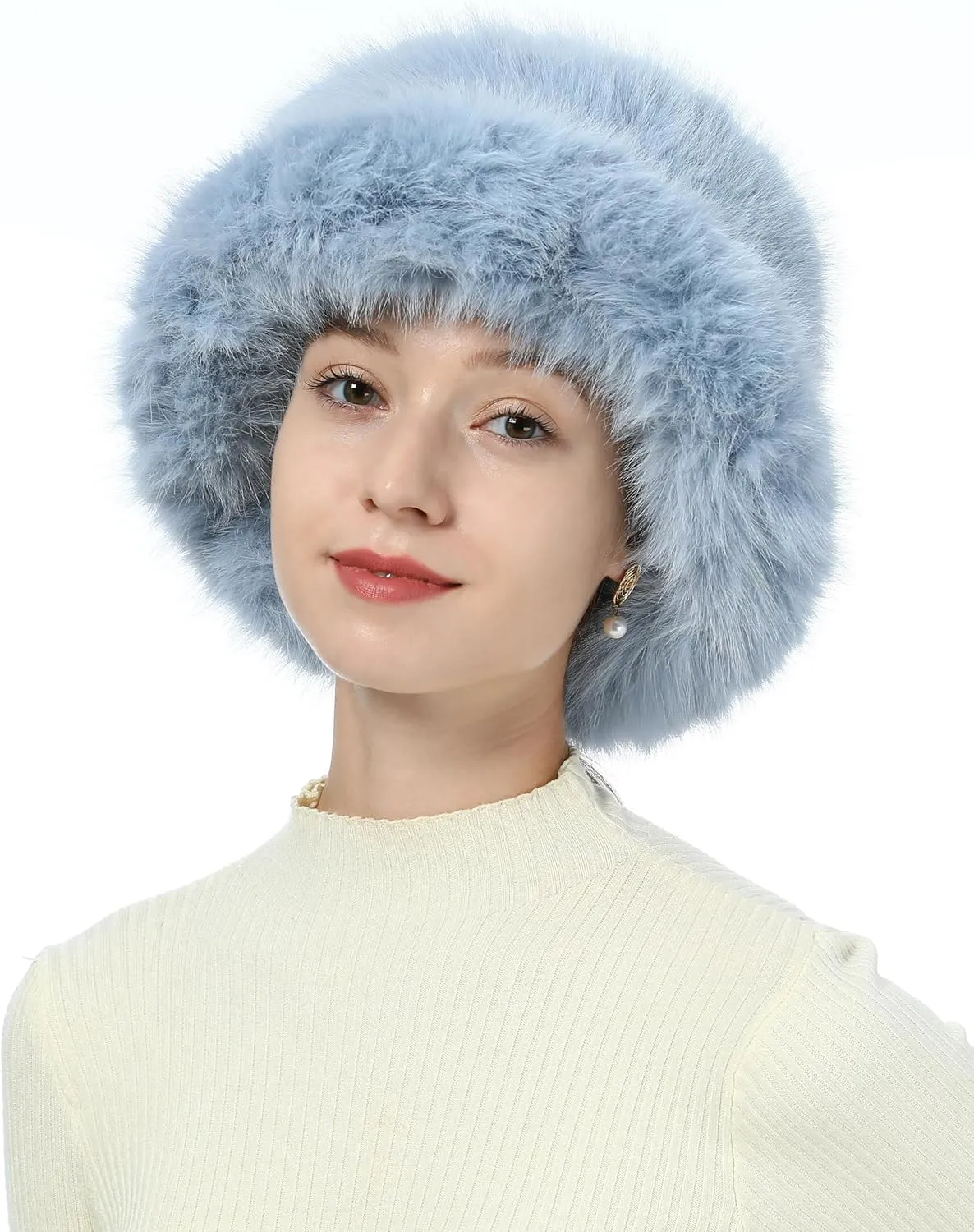 LA CARRIE Women's Fuzzy Wide Brim Faux Fur Bucket Hat Winter Warmer Fisherman Cap