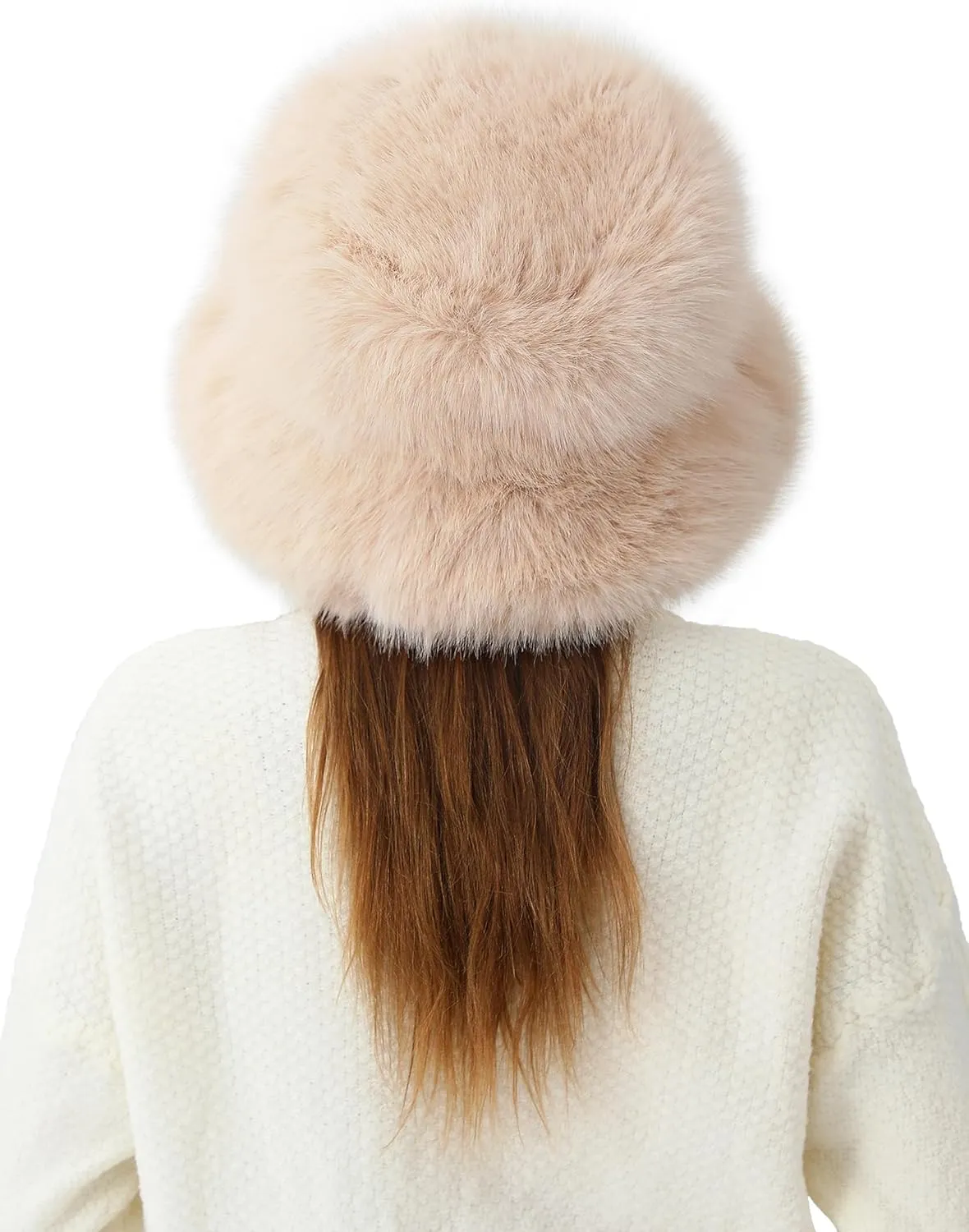LA CARRIE Women's Fuzzy Wide Brim Faux Fur Bucket Hat Winter Warmer Fisherman Cap