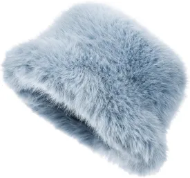LA CARRIE Women's Fuzzy Wide Brim Faux Fur Bucket Hat Winter Warmer Fisherman Cap
