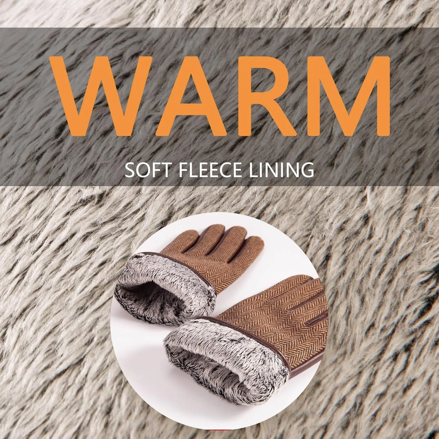LADYBRO Herringbone Tweed Gloves for Men Touchscreen Winter Warm Lined Driving Black Brown Wool Blend Retro 1920s, S-XXL
