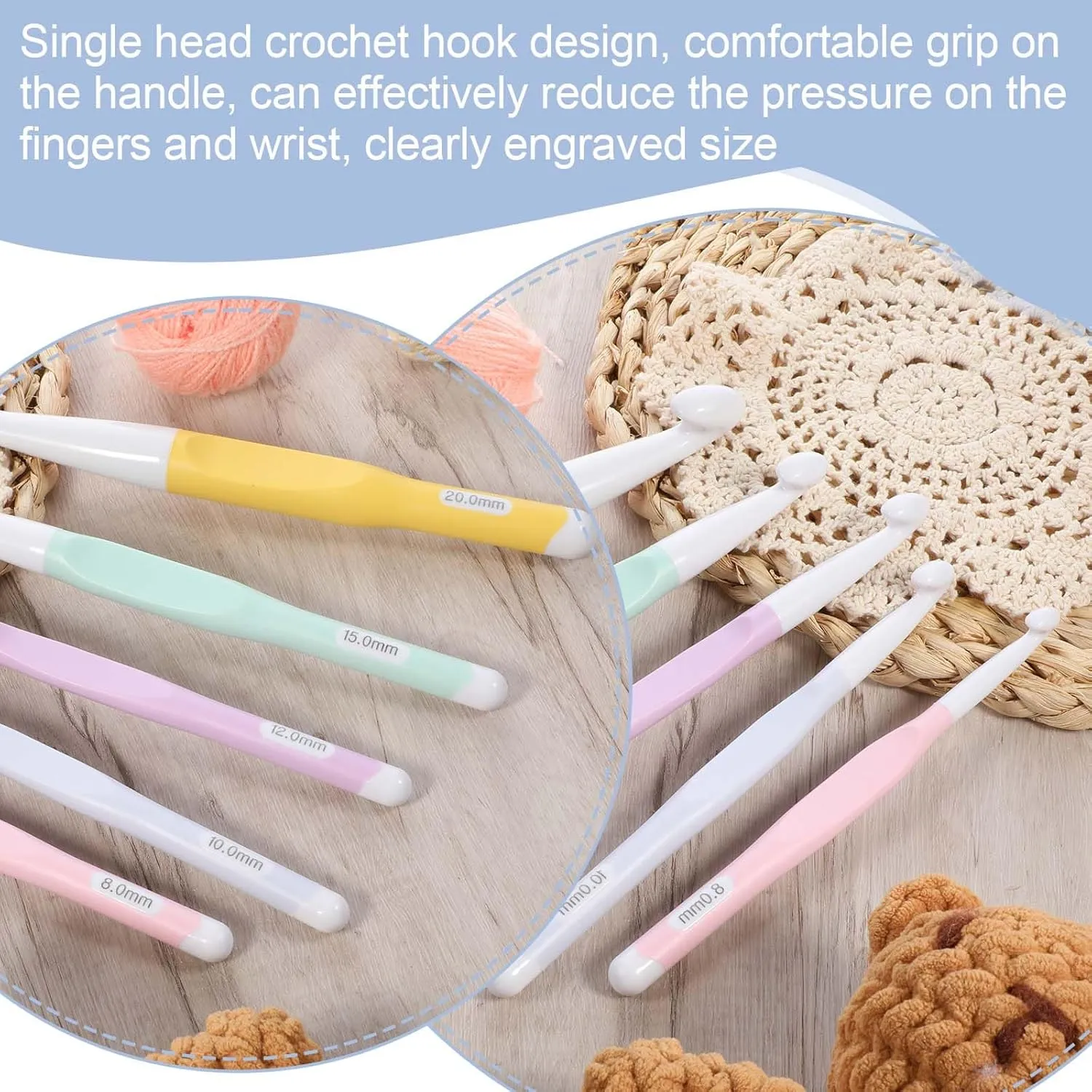 Large Size Crochet with Ergonomiv Handle, 8mm 10mm 12mm 15mm 20mm Long Rubber Handle Crochet Hook, Knitting Giant Crochet Hooks for Chunky Yarn, Scarf, DIY, Wool Products
