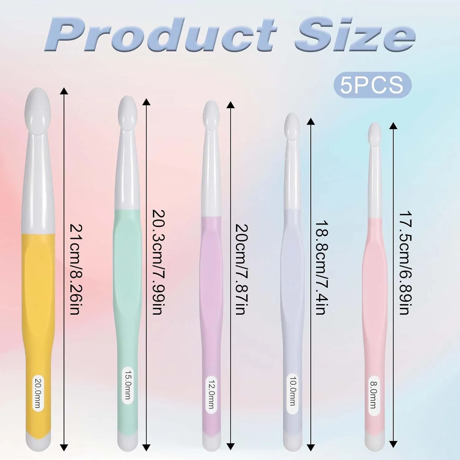Large Size Crochet with Ergonomiv Handle, 8mm 10mm 12mm 15mm 20mm Long Rubber Handle Crochet Hook, Knitting Giant Crochet Hooks for Chunky Yarn, Scarf, DIY, Wool Products