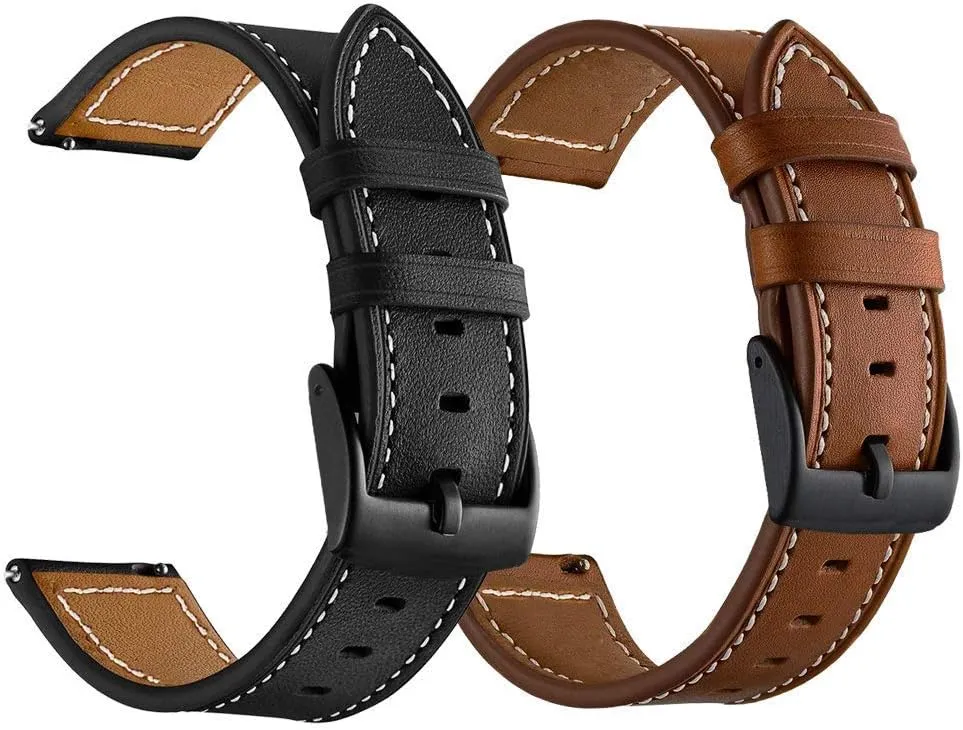 LDFAS Compatible for Fossil 22mm Band, (2 Pack) Leather Strap with Black Buckle Compatible for Fossil Gen 6/5 Carlyle/Julianna/Garrett HR, Q Explorist, Gen 5E 44mm, Sport 43mm Bands, Brown Black