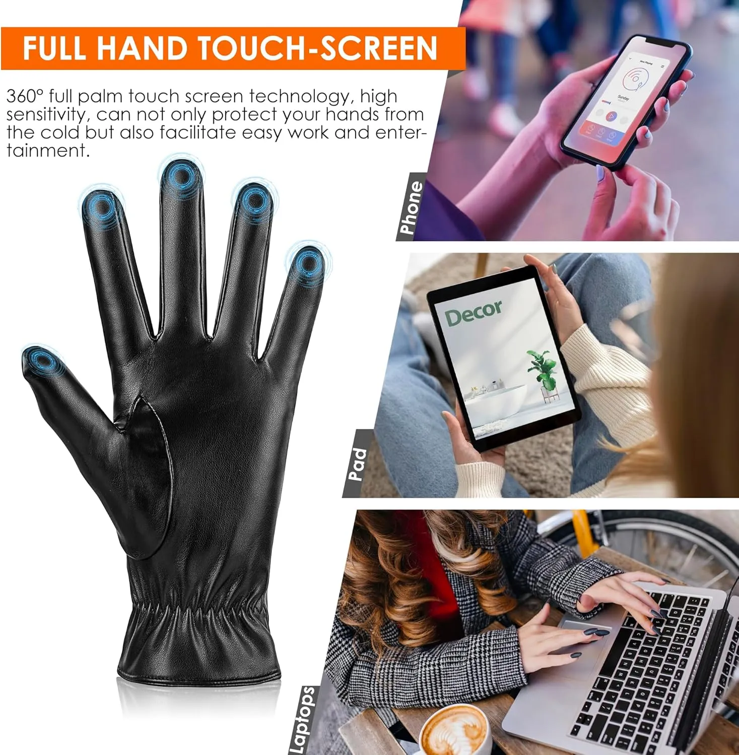 Leather Gloves for Women 2 Pack, Womens Gloves for Cold Weather Wool Lined, Winter Gloves Women Touchscreen Driving