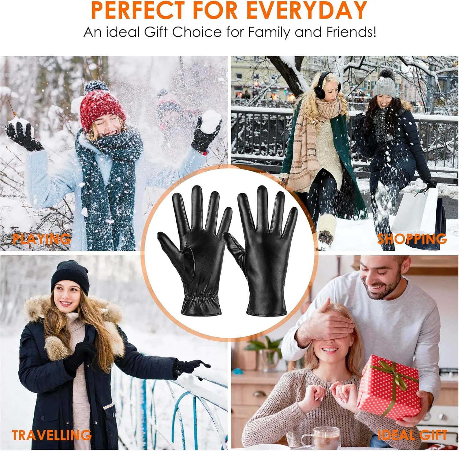 Leather Gloves for Women 2 Pack, Womens Gloves for Cold Weather Wool Lined, Winter Gloves Women Touchscreen Driving