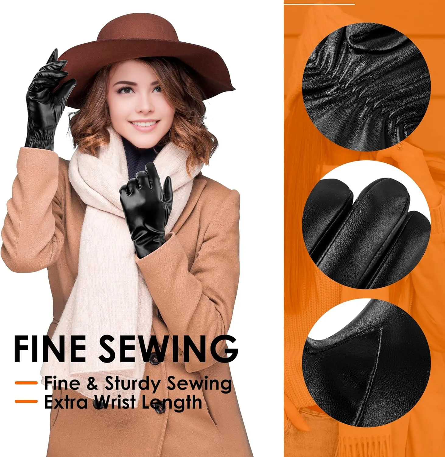Leather Gloves for Women 2 Pack, Womens Gloves for Cold Weather Wool Lined, Winter Gloves Women Touchscreen Driving