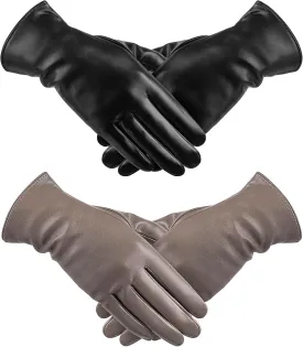 Leather Gloves for Women 2 Pack, Womens Gloves for Cold Weather Wool Lined, Winter Gloves Women Touchscreen Driving