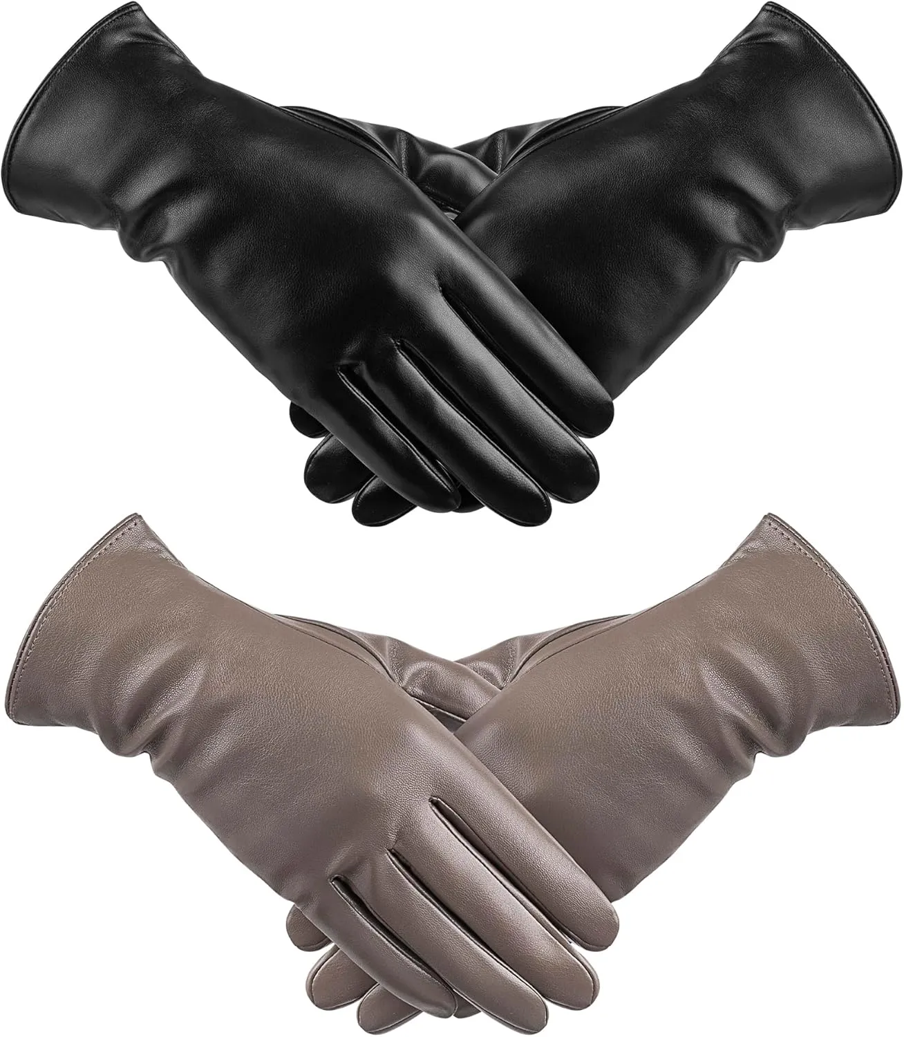 Leather Gloves for Women 2 Pack, Womens Gloves for Cold Weather Wool Lined, Winter Gloves Women Touchscreen Driving