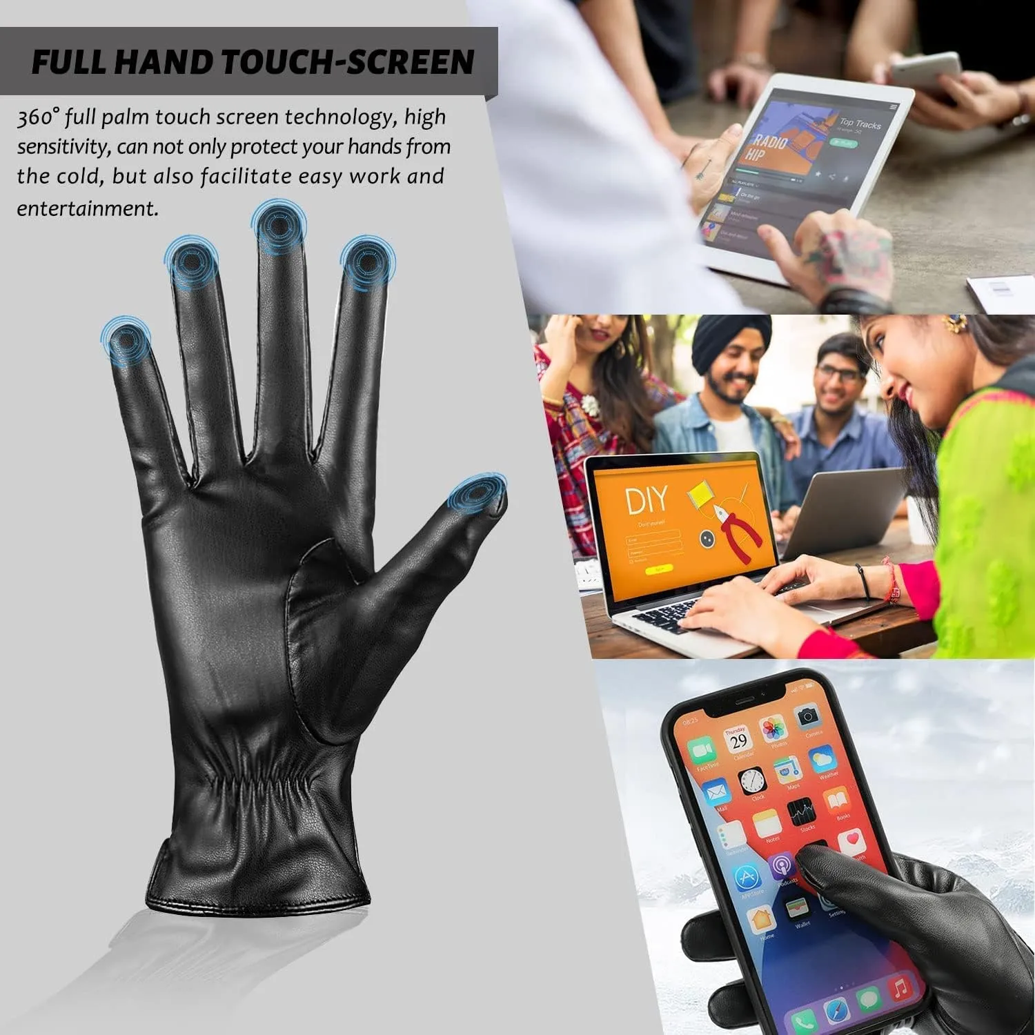 Leather Gloves for Women Winter Warm Gloves Touch Screen Warm Wool Lined Texting Driving Gloves