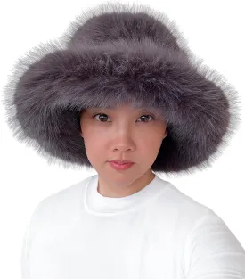 Lina & Lily Oversized Winter Faux Fur Bucket Hat for Women - Long Pile Fur Wide Moldable Brim