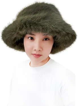 Lina & Lily Oversized Winter Faux Fur Bucket Hat for Women - Long Pile Fur Wide Moldable Brim