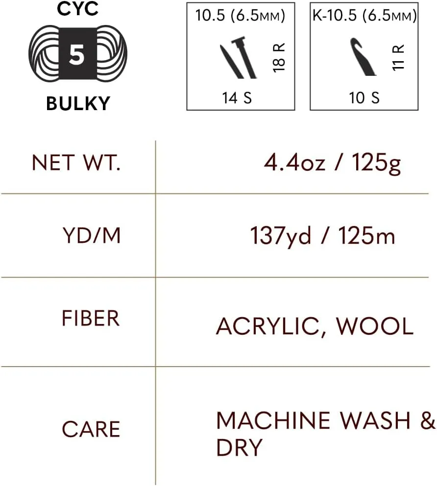 Lion Brand Hue   Me Yarn for Knitting, Crocheting, and Crafting, Bulky and Thick, Soft Acrylic and Wool Yarn, Mustard, (1-Pack)