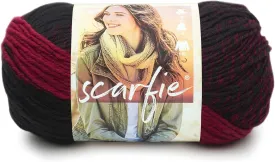 Lion Brand Yarn (1 Skein) Scarfie Bulky Yarn, Cranberry/Black