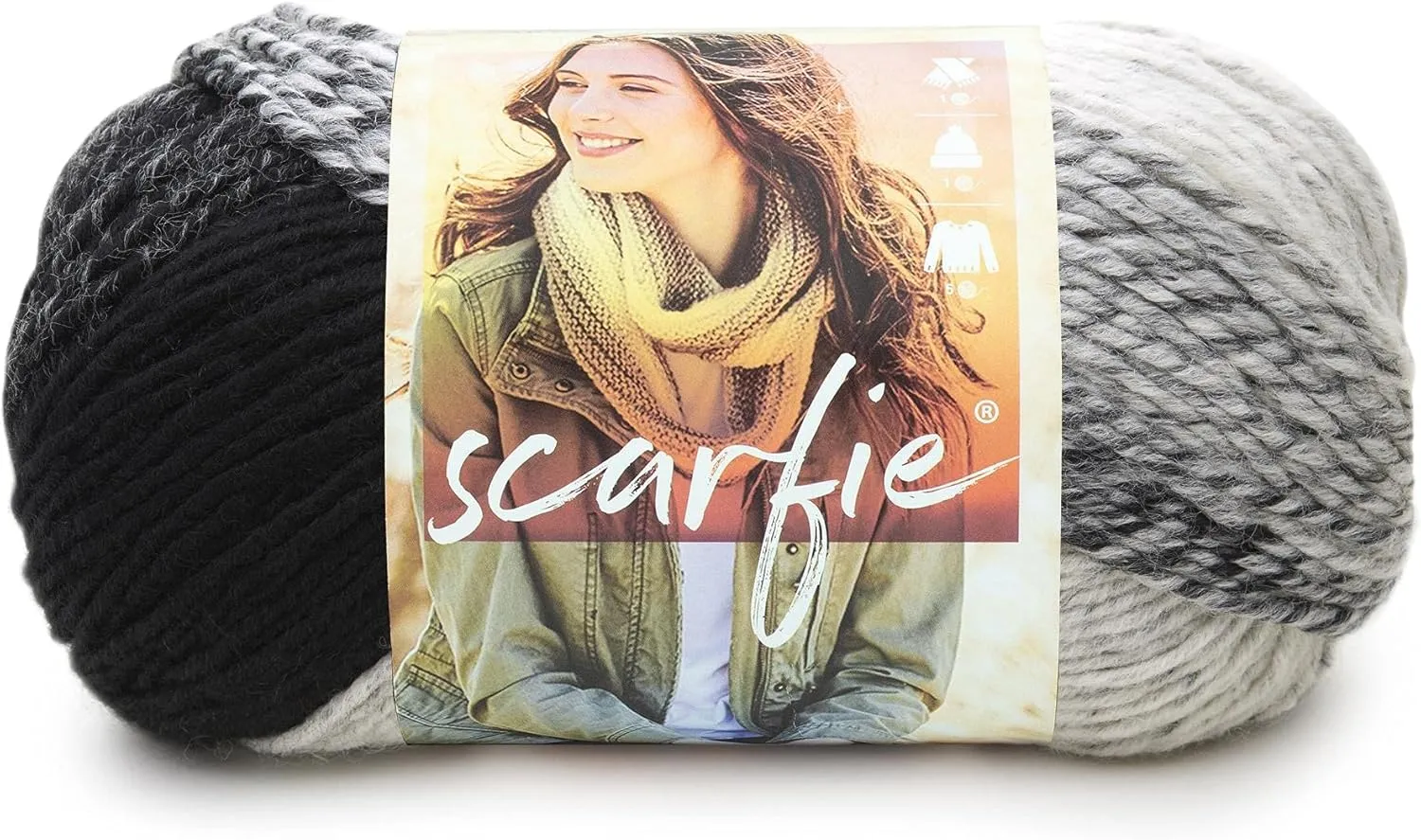 Lion Brand Yarn (1 Skein) Scarfie Bulky Yarn, Cream/Black