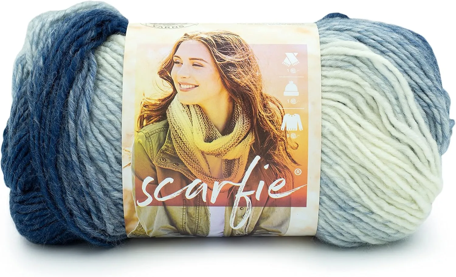Lion Brand Yarn Scarfie Yarn, 1 Pack, Blue/Cream