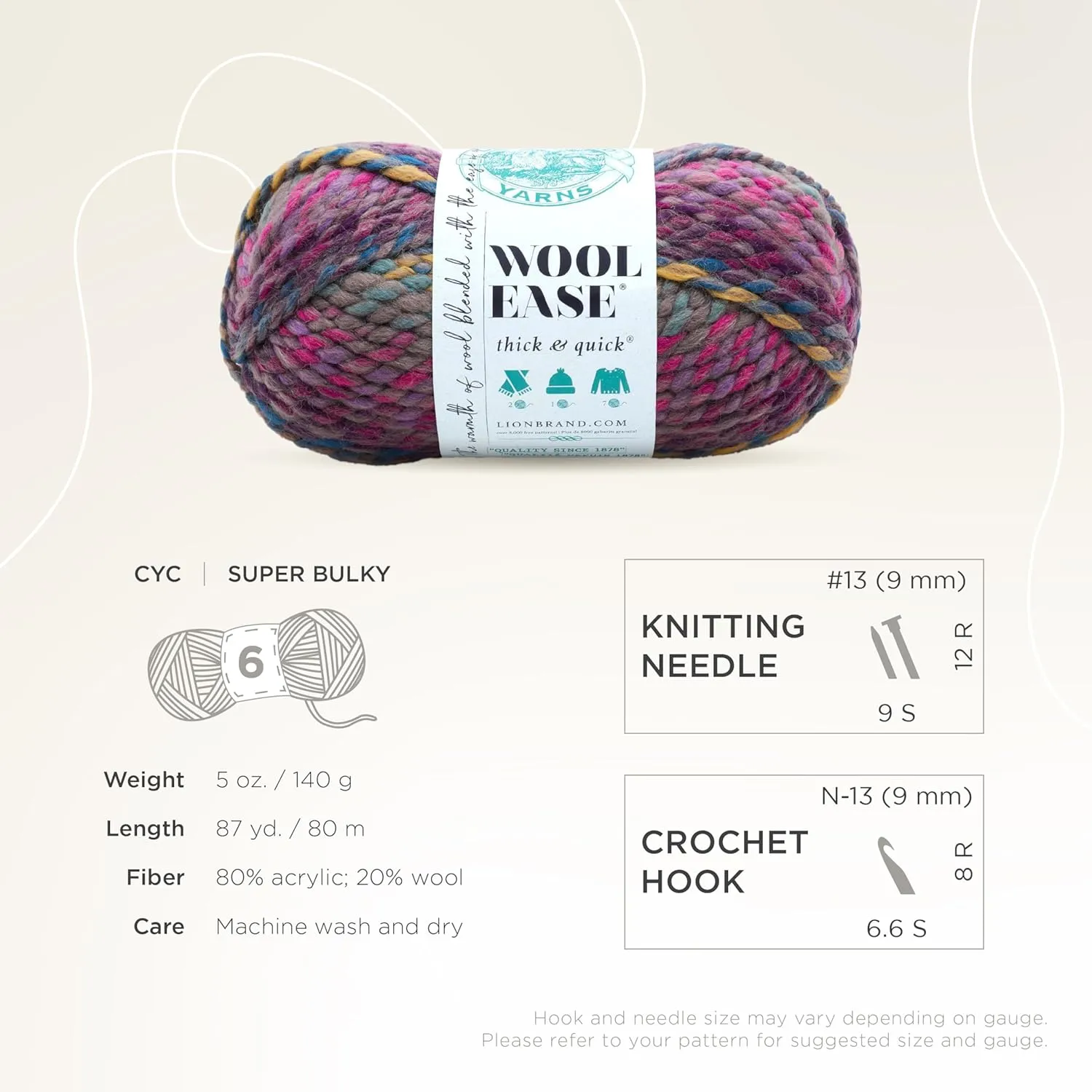 Lion Brand Yarn Wool-Ease Thick & Quick Yarn, Soft and Bulky Yarn for Knitting, Crocheting, and Crafting, 1 Skein, Astroland