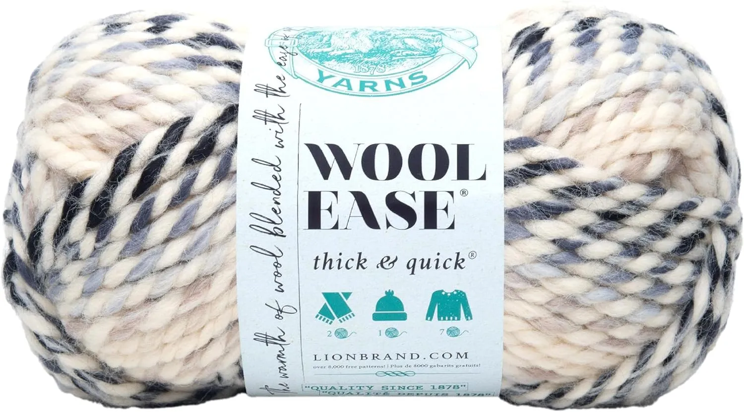Lion Brand Yarn Wool-Ease Thick & Quick Yarn, Soft and Bulky Yarn for Knitting, Crocheting, and Crafting, 1 Skein, Moonlight