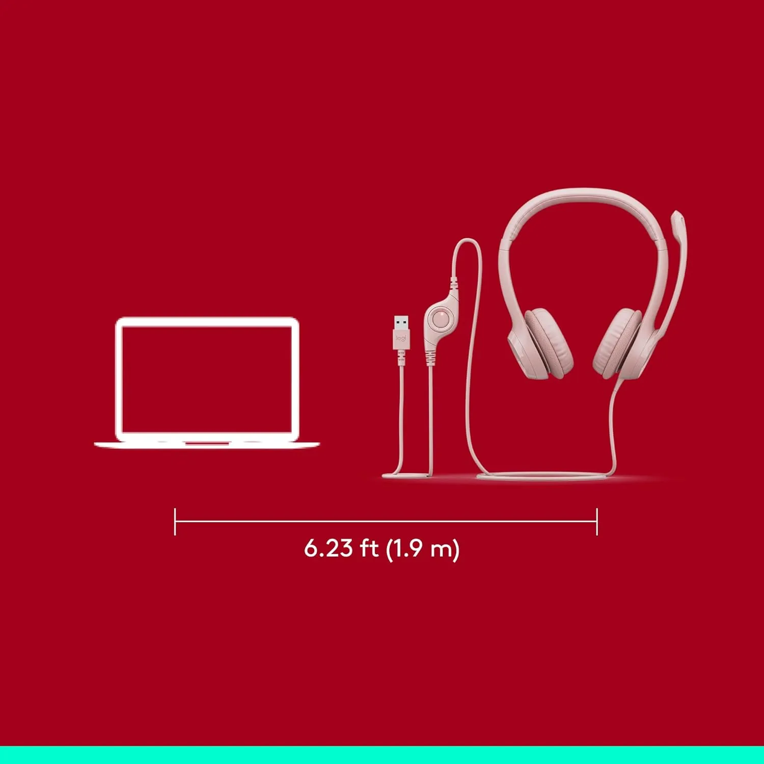 Logitech H390 Gaming Headphones, Wired Headphones with Mic, USB Headset with Microphone for PC, Noise Cancelling Microphone for Video Meetings, Music, Gaming - Rose