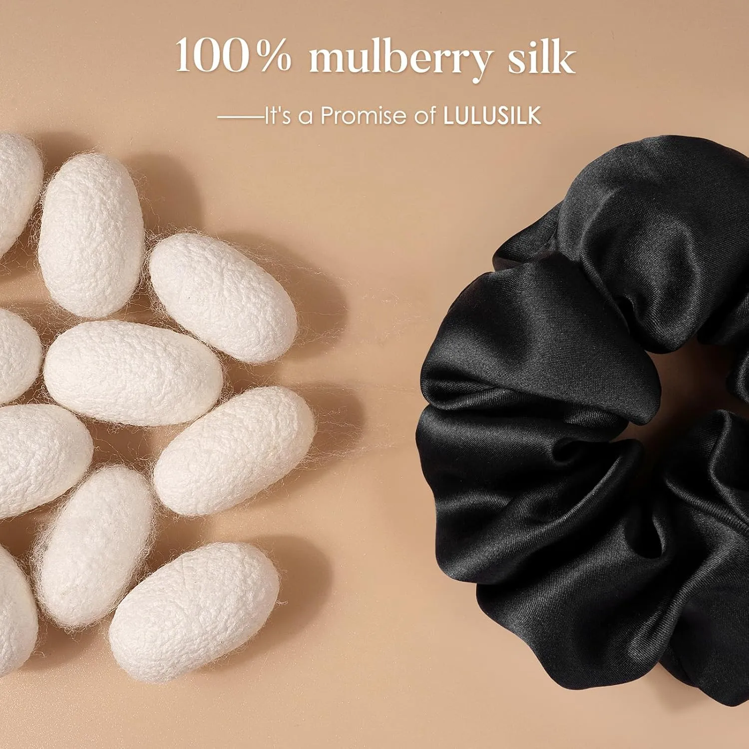 LULUSILK Black Silk Scrunchies for Hair Sleep, 100% Real Mulberry Silk, No Damage Hair Ties for Women and Girls, Pack of 3