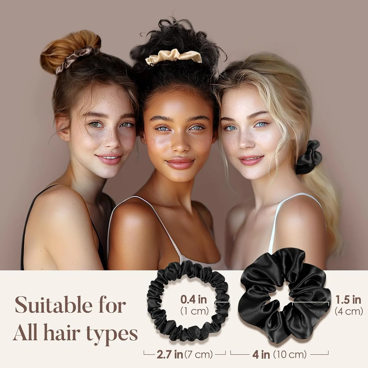 LULUSILK Black Silk Scrunchies for Hair Sleep, 100% Real Mulberry Silk, No Damage Hair Ties for Women and Girls, Pack of 3