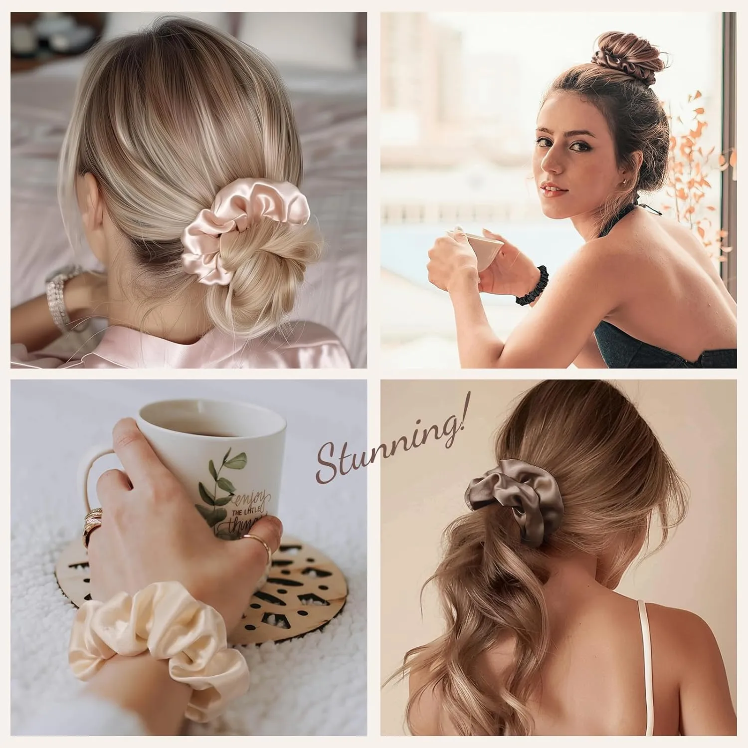 LULUSILK Silk Scrunchies for Hair Sleep, 100% Real Mulberry Silk, No Damage Silk Hair Ties for Women and Girls, Basic Collection, Pack of 3