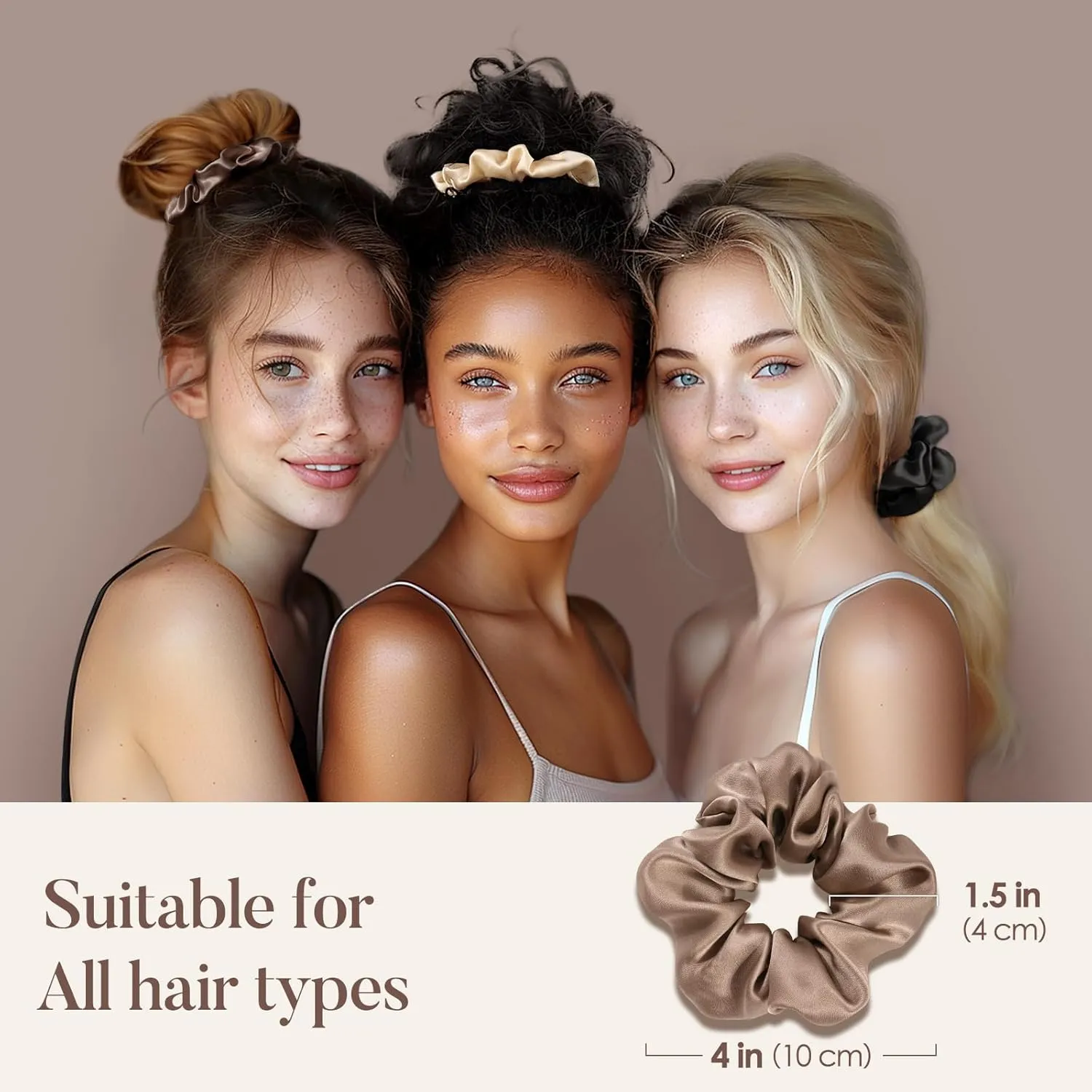 LULUSILK Silk Scrunchies for Hair Sleep, 100% Real Mulberry Silk, No Damage Silk Hair Ties for Women and Girls, Basic Collection, Pack of 3