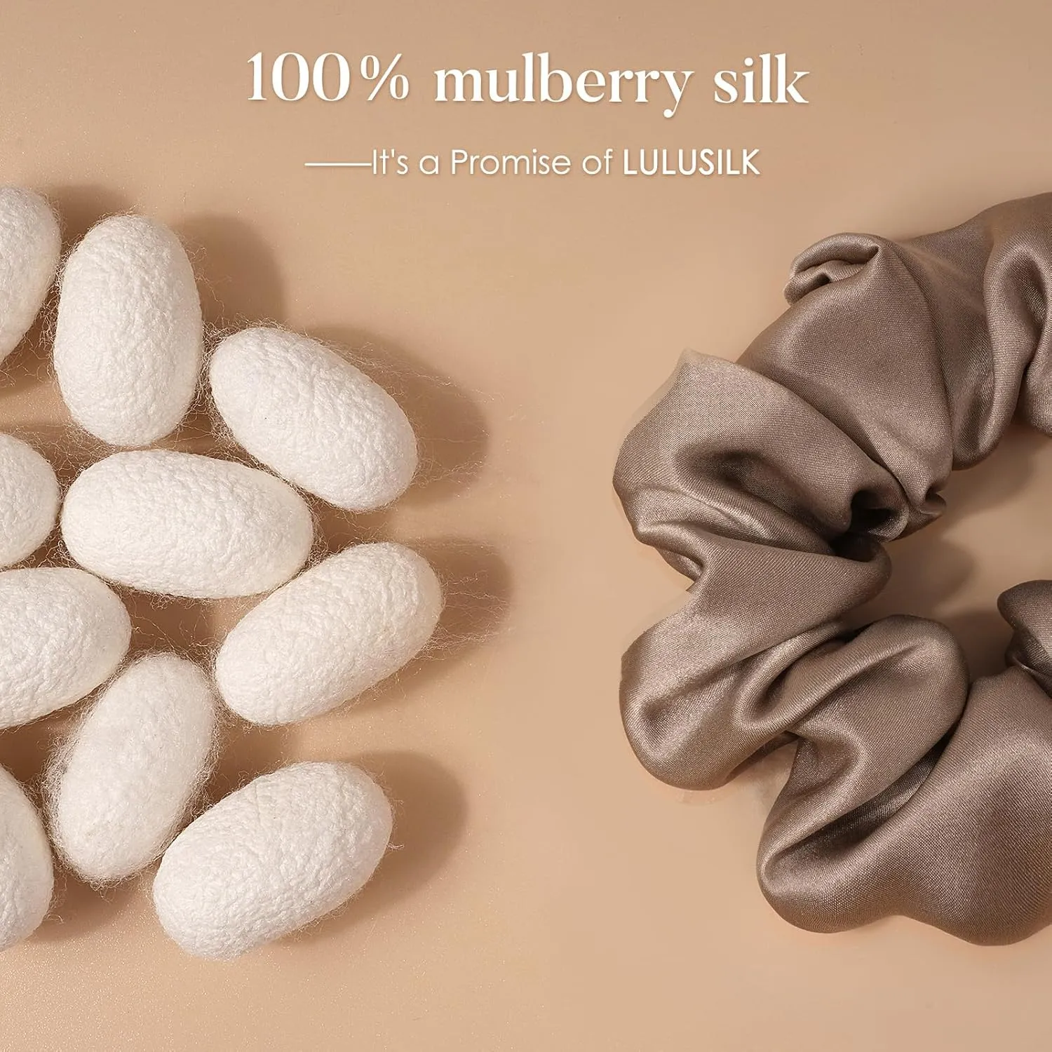 LULUSILK Silk Scrunchies for Hair Sleep, 100% Real Mulberry Silk, No Damage Silk Hair Ties for Women and Girls, Black White and Light Brown, Pack of 3
