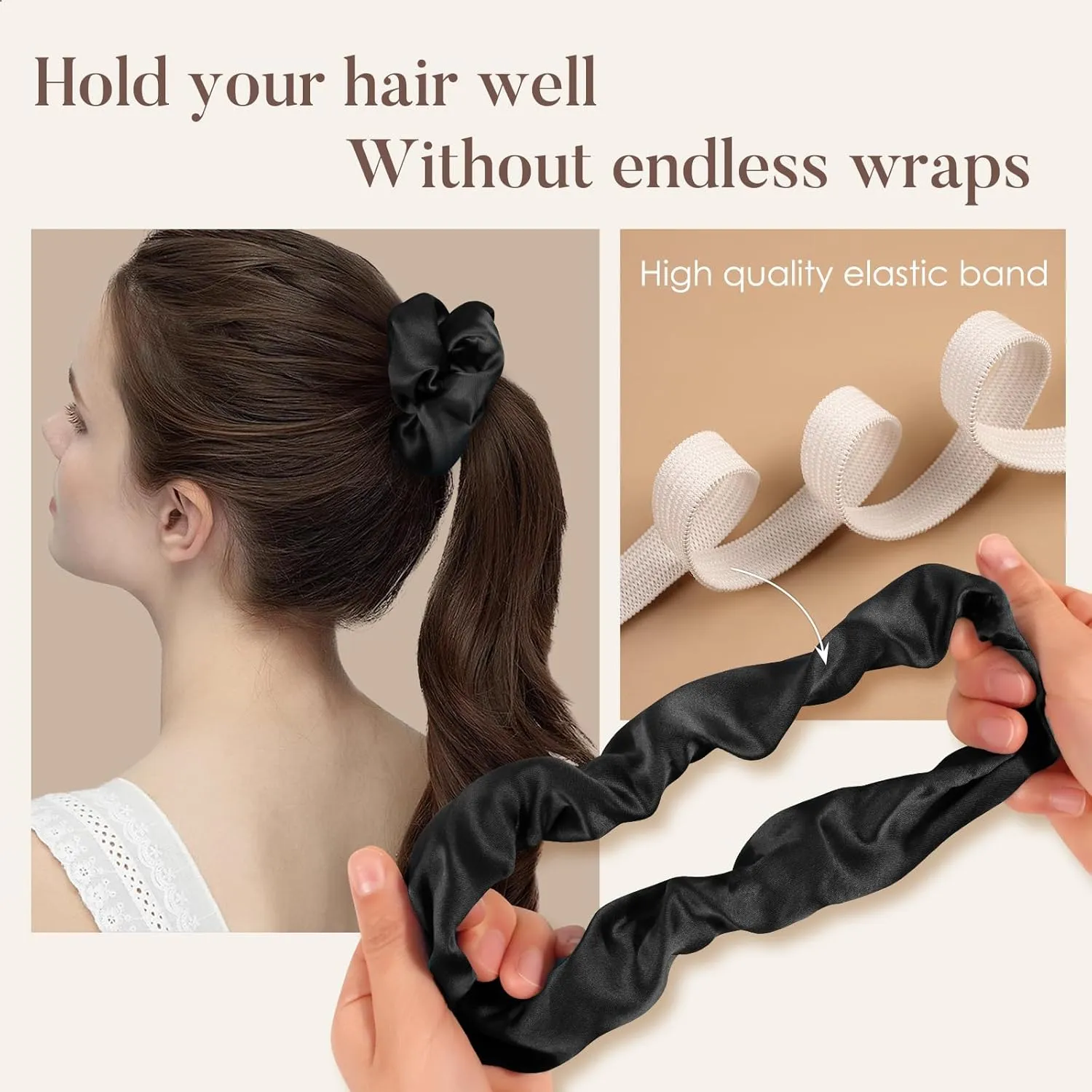 LULUSILK Silk Scrunchies for Hair Sleep, 100% Real Mulberry Silk, No Damage Silk Hair Ties for Women and Girls, Black White and Lotus Pink, Pack of 3